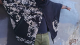 Wolf Cape Jacket in French Terry with Wallpaper Print - Black & Natural