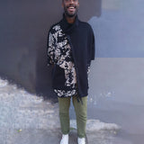 Alquimie Studio Coats & Jackets Wolf Cape Jacket in French Terry with Wallpaper Print - Black & Natural