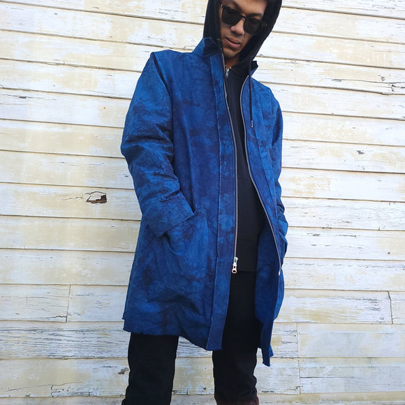 Alquimie Studio Coats & Jackets Double Zipper Coat in Cotton w/ Shatter Dye - Indigo