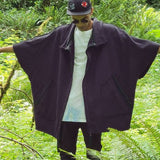 Alquimie Studio Coats & Jackets Wolf Cape Jacket in French Terry with Sashiko Stitch - Ombre Black & Natural