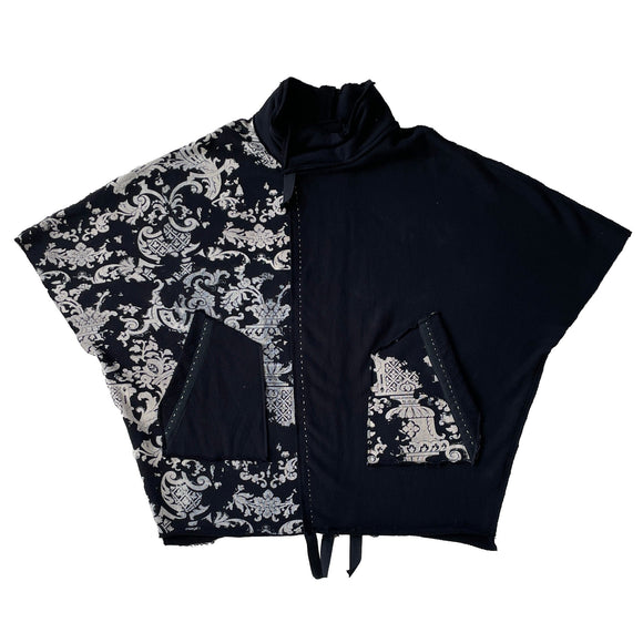 Alquimie Studio Coats & Jackets Wolf Cape Jacket in French Terry with Wallpaper Print - Black & Natural